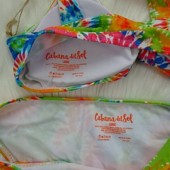 Cabana Del Sol Tie-Dye Swimwear 2-Piece Set Bikini Top & Bottoms NWT L - Picture 8 of 10